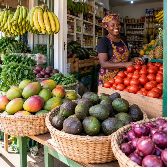 Fresh produce at the front of a grocery store
